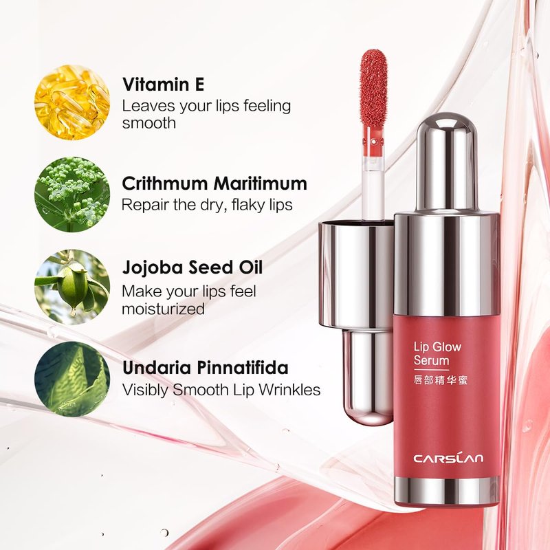 CARSLAN Hydrating Lip Gloss Serum, Moisturizing, Plunping, Shiny Lip Glow, Tinted Lip Care with Vitamin E, Crithmum Maritimum Essential oil, G107