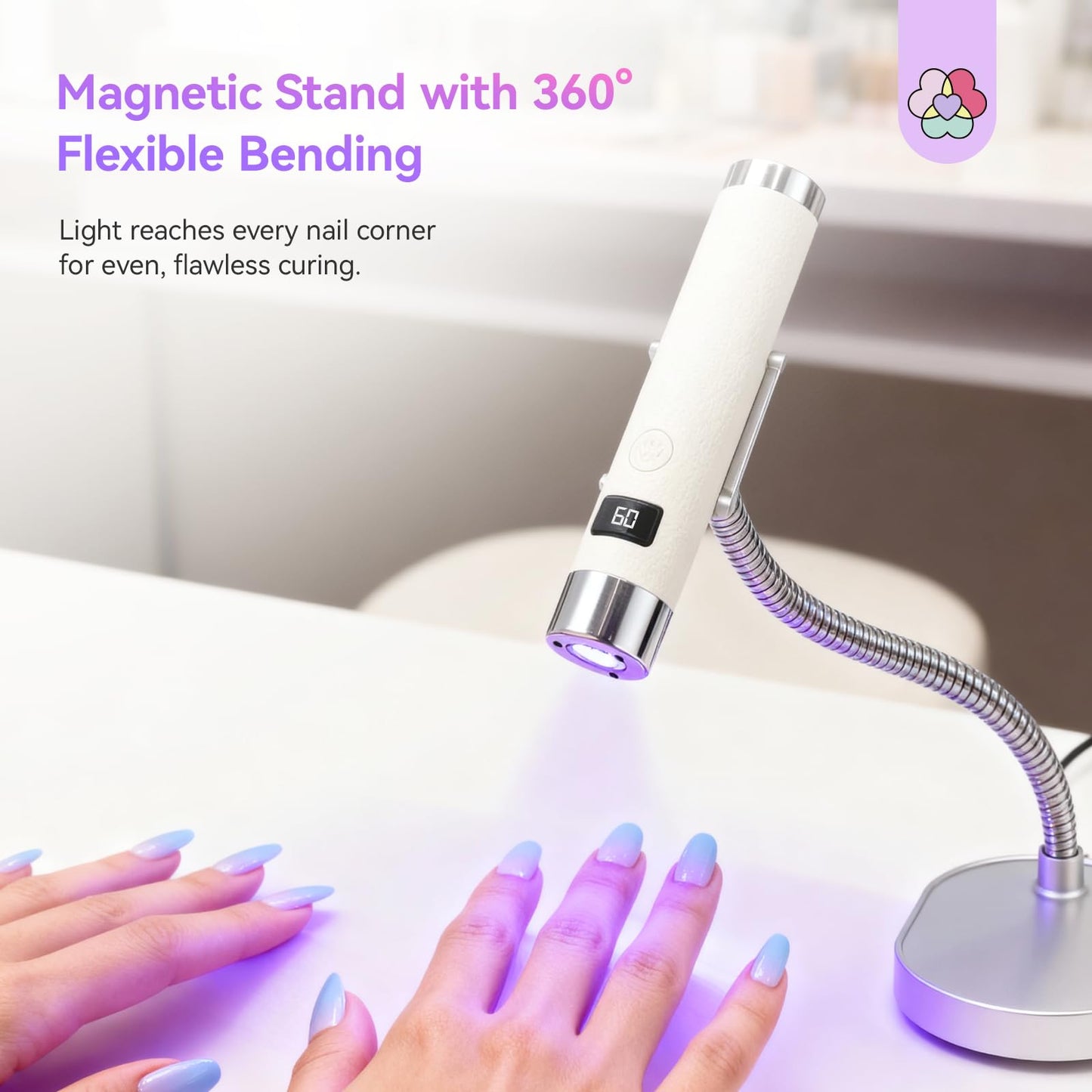 SAVILAND UV Light for Gel Nails with Magnetic Stand, 10s Flash Cure Cordless UV LED Nail Lamp, Rechargeable Handheld Mini Nail Light, Portable Gel Nail Dryer with Timer for Home DIY Salon
