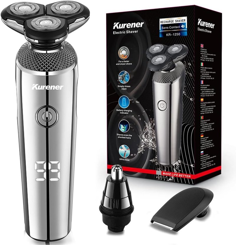 Electric Razor for Men - Rechargeable Wet/Dry Shaver with Nose & Sideburn Trimmer | Ergonomic Design