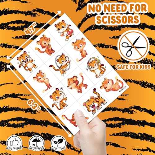 96PCS Tiger Temporary Tattoos Themed Wild Safari Jungle Zoo Animal Birthday Party Decorations Favors Supplies Cute Tattoo Stickers Gifts For Kids Boys Girls School Prizes Rewards Carnival Christmas