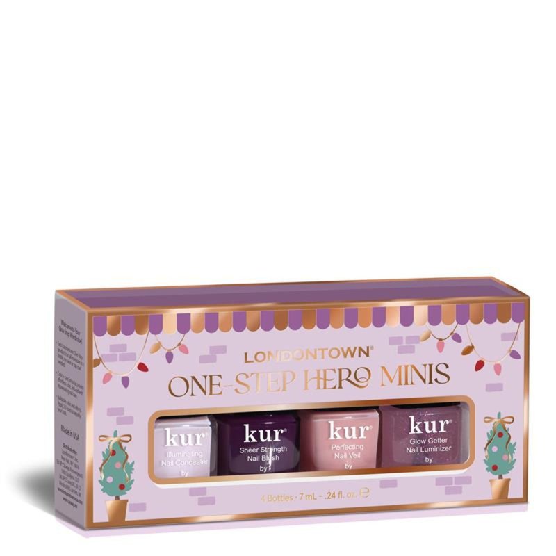 LONDONTOWN One Step Hero Minis – 4-Piece Nail Gift Set with Tint, Brightening & Strengthening, No Base or Top Coat Needed
