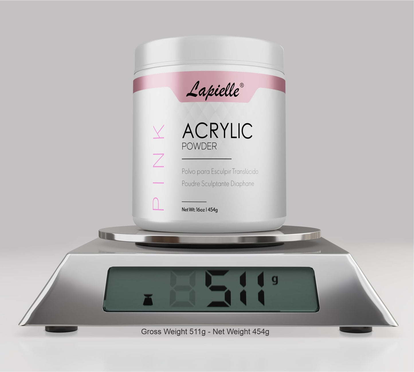 Lapielle Professional Acrylic Powder for Nail Art. Long-lasting, Large capacity and quick dry. Quality Salon Manicure Nail extension (16oz - 1lb - 454g) PINK