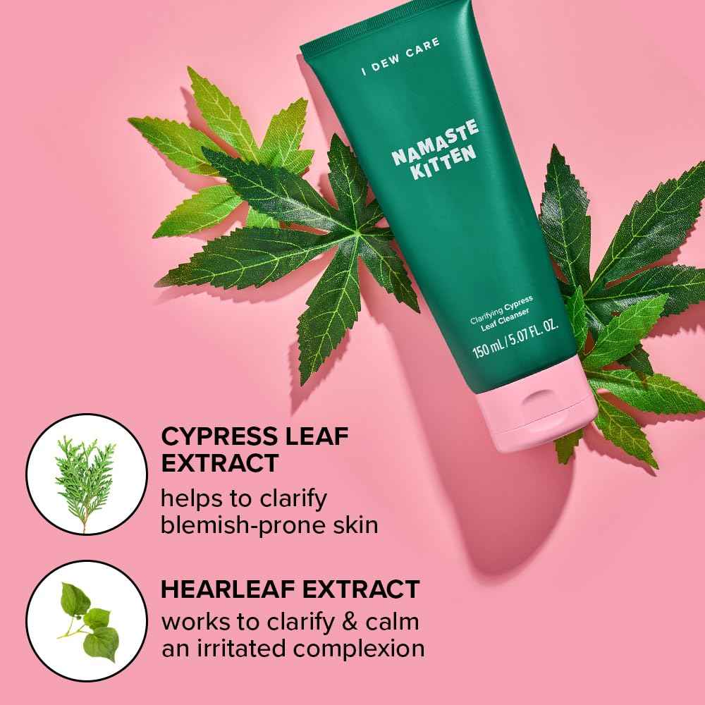 I DEW CARE Acne Facial Foam Cleanser - Namaste Kitten | Clarifying Heartleaf, Makeup Cleansing, Korean Skincare, Vegan, Cruelty-free, Paraben-free, Gentle Face Wash for Dry Skin