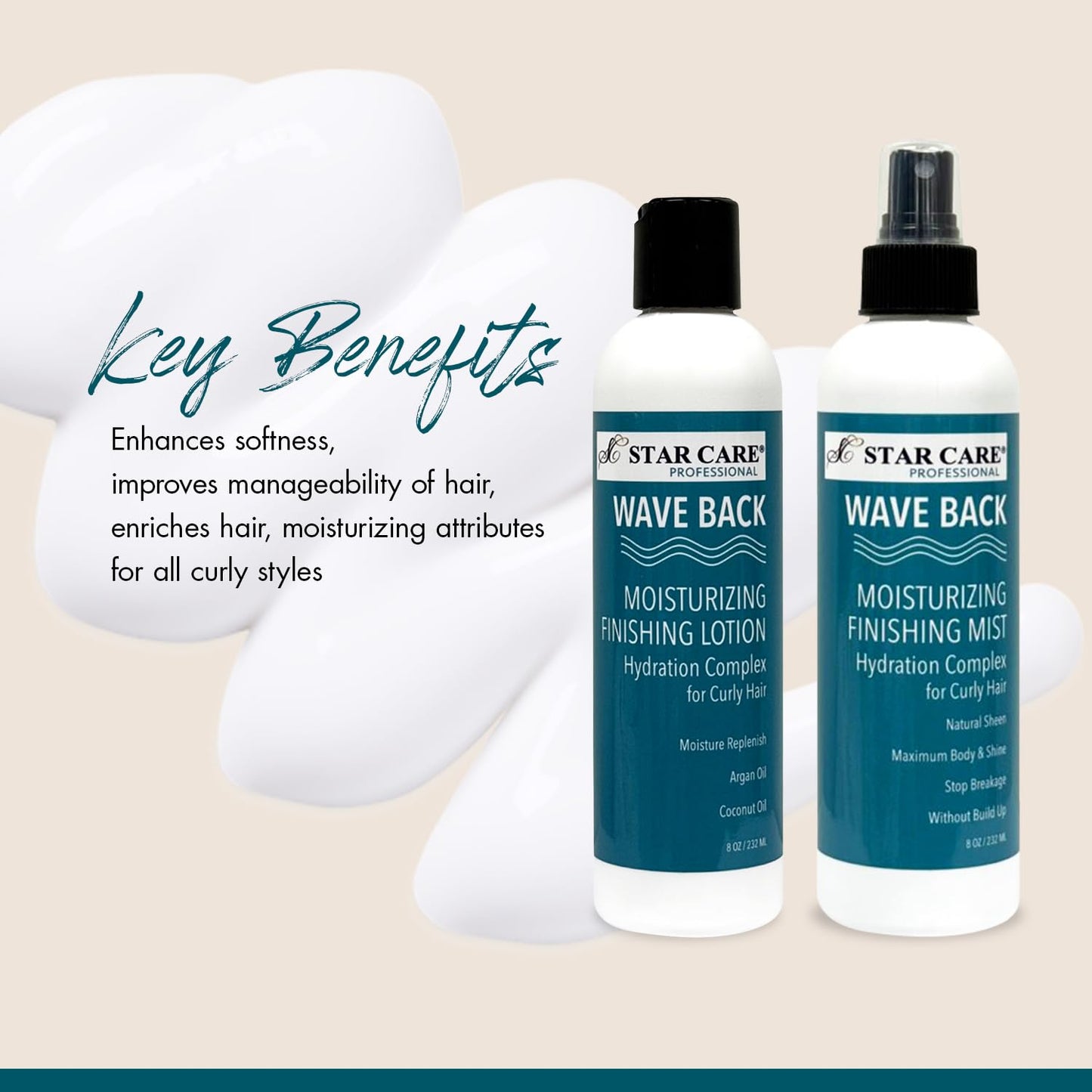 STAR CARE Wave Back Curl Lotion & Mist Set Curl Defining Leave-In Lotion, Enhancing Finishing Mist for Curly & Wavy Hair, Anti-Frizz Hydrating Bundle 2 x 8oz