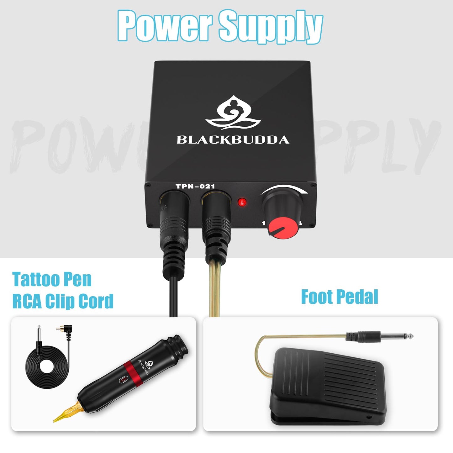 Blackbudda Tattoo Kit for Beginners, Complete Tattoo Gun Kit with Rotary Pen, Power Supply, Foot Pedal, 7 Inks, 10 Cartridge Needles, Practice Skin - 40 Piece Tattoo Supplies Starter Set (Black)