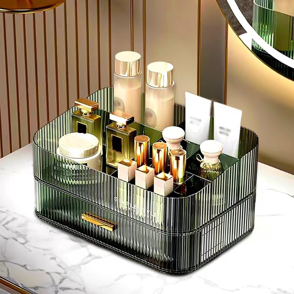 Makeup Organizer with Stackable Drawers - Ideal Vanity Storage for Cosmetics & Skincare | Green