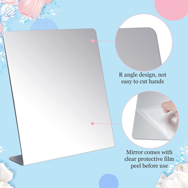 Freestanding Countertop Mirror - 4 Pcs Single-Sided Acrylic | 8.5 x 9 Inch for Bedroom, Office, Bathroom, Dorm