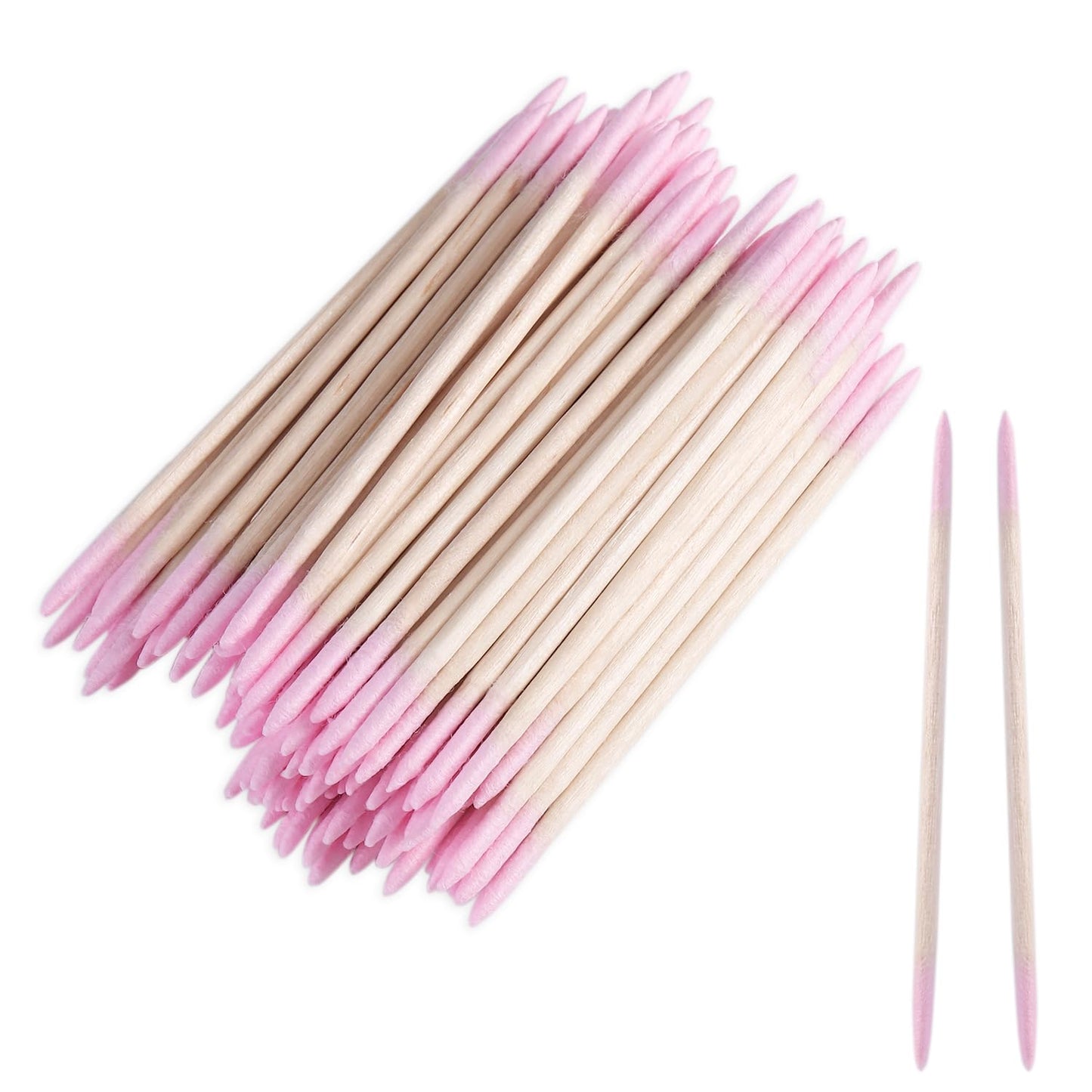 FSpronail 200pcs Pointed Tip Cotton Swabs, Pink Double-head Precision Microblading Cotton Swabs with Wooden Sticks Nail Polish Remover Pen Touch Up Disposable Makeup Applicators Beauty Tools