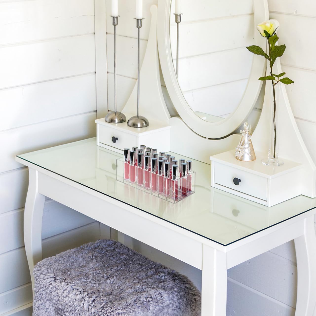 UKCOCO Acrylic Lipstick Display Rack 24 Slots Clear Cosmetic Organizer Holder for Makeup Tools Lip Gloss Multipurpose Storage Container 8.26X3.54X3.03In