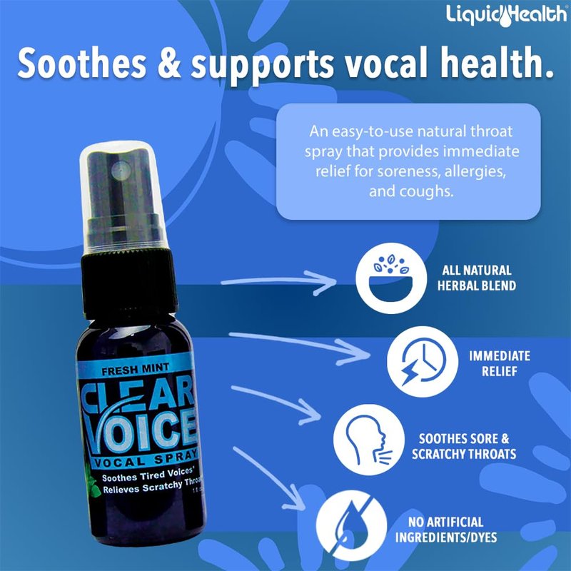 Clear Voice Vocal Throat Spray - Singing Ease & Voice Clarity, Fast Acting Herbal Oral Remedy for Singers, Speakers, Performers - Soothing Dampener, Moisturizer Relief, USA Made (Fresh Mint, 3 Pack)