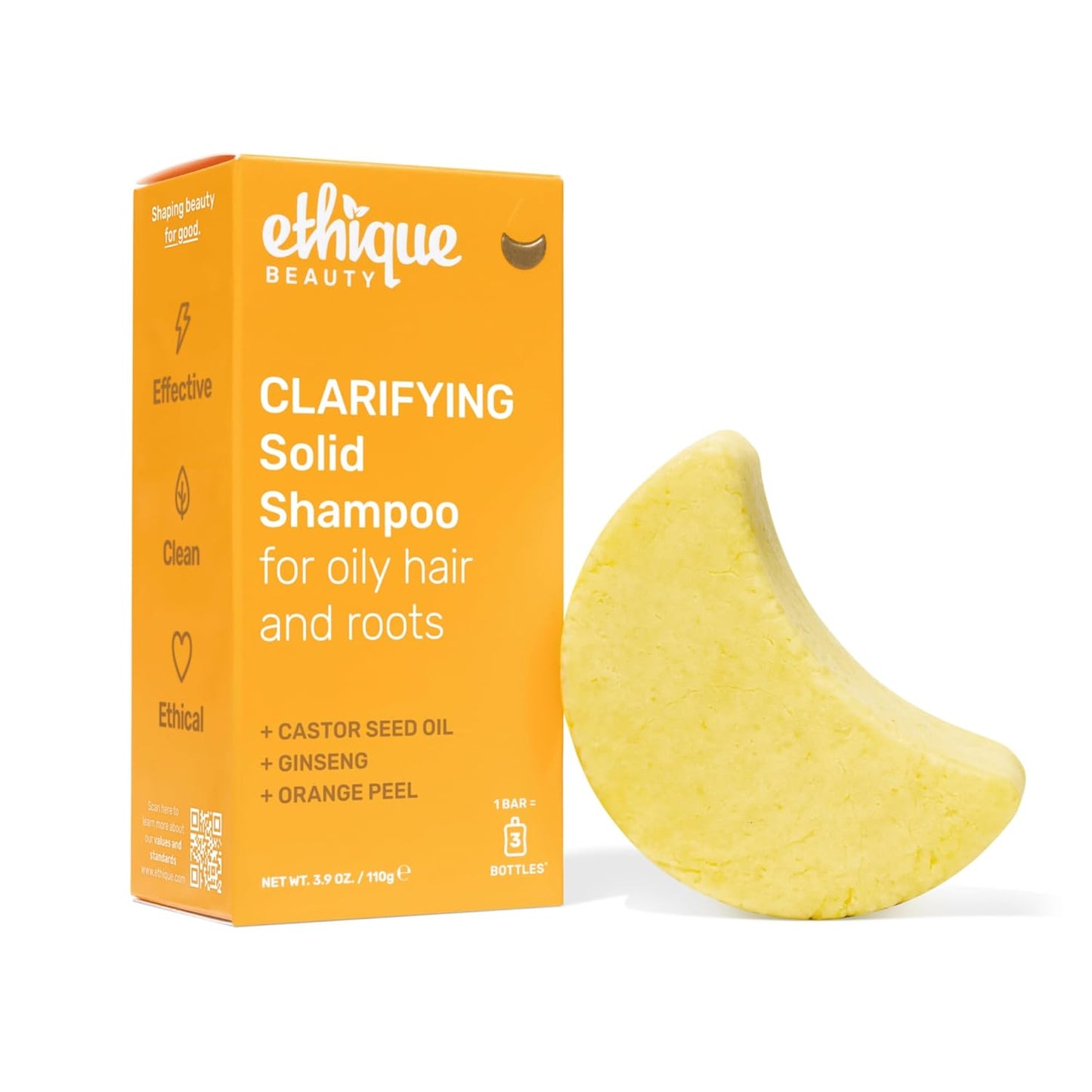 Ethique Clarifying Shampoo Bar for Oily Hair - Castor Oil, Vegan & Plastic-Free | 3.88 oz