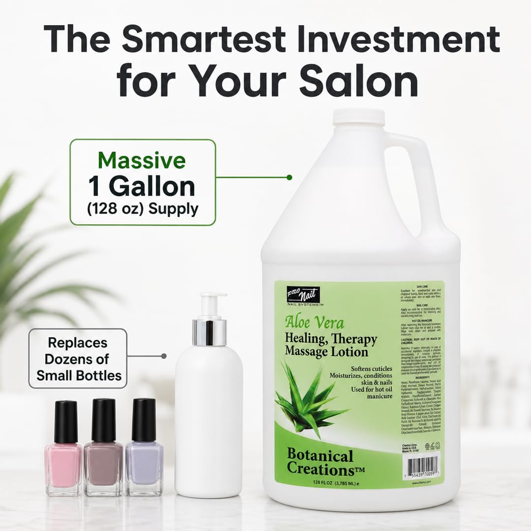 PRO NAIL - Healing Therapy Massage Lotion - Professional Pedicure, Body and Hot Oil Manicure, Infused with Natural Oils, Vitamins, Panthenol and Amino Acids (Aloe Vera, 1 Gallon)