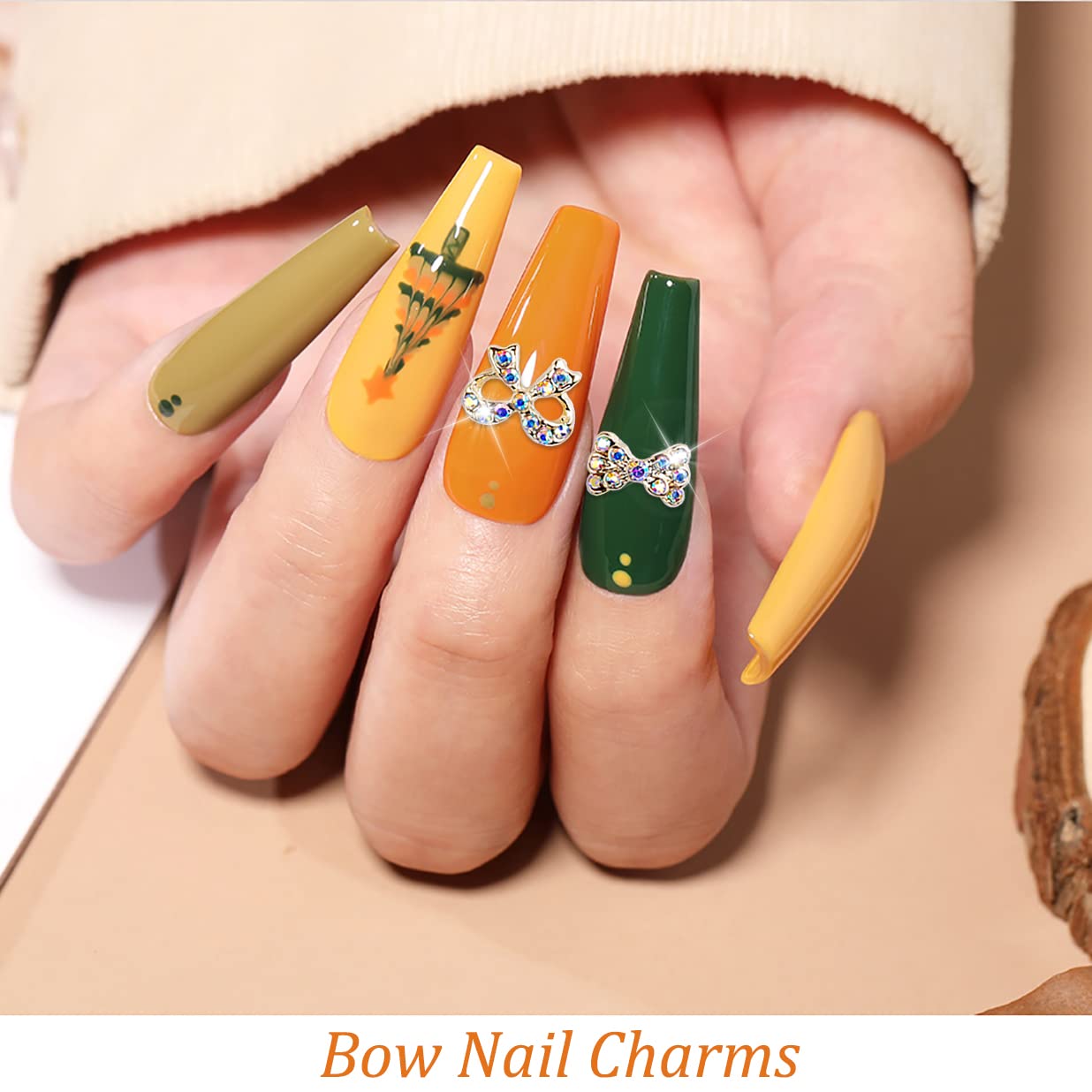 JERCLITY 33 Pieces Gold Alloy Bow Charms for Nails Bow Nail Charms Gems Bowknot Nail Studs Inlaid Pearl Clear Iridescent Rhinestone for Women Nail Art