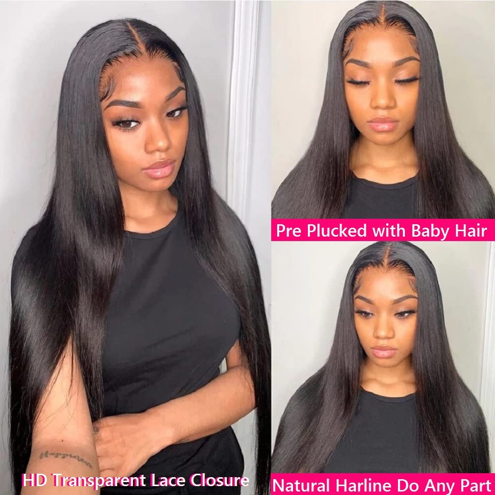 4x4 Straight Lace Closure Human Hair 18 Inch HD Lace Closure Free Part 100% Brazilian Virgin Hair Straight Transparent Lace Pre Plucked with Baby Hair