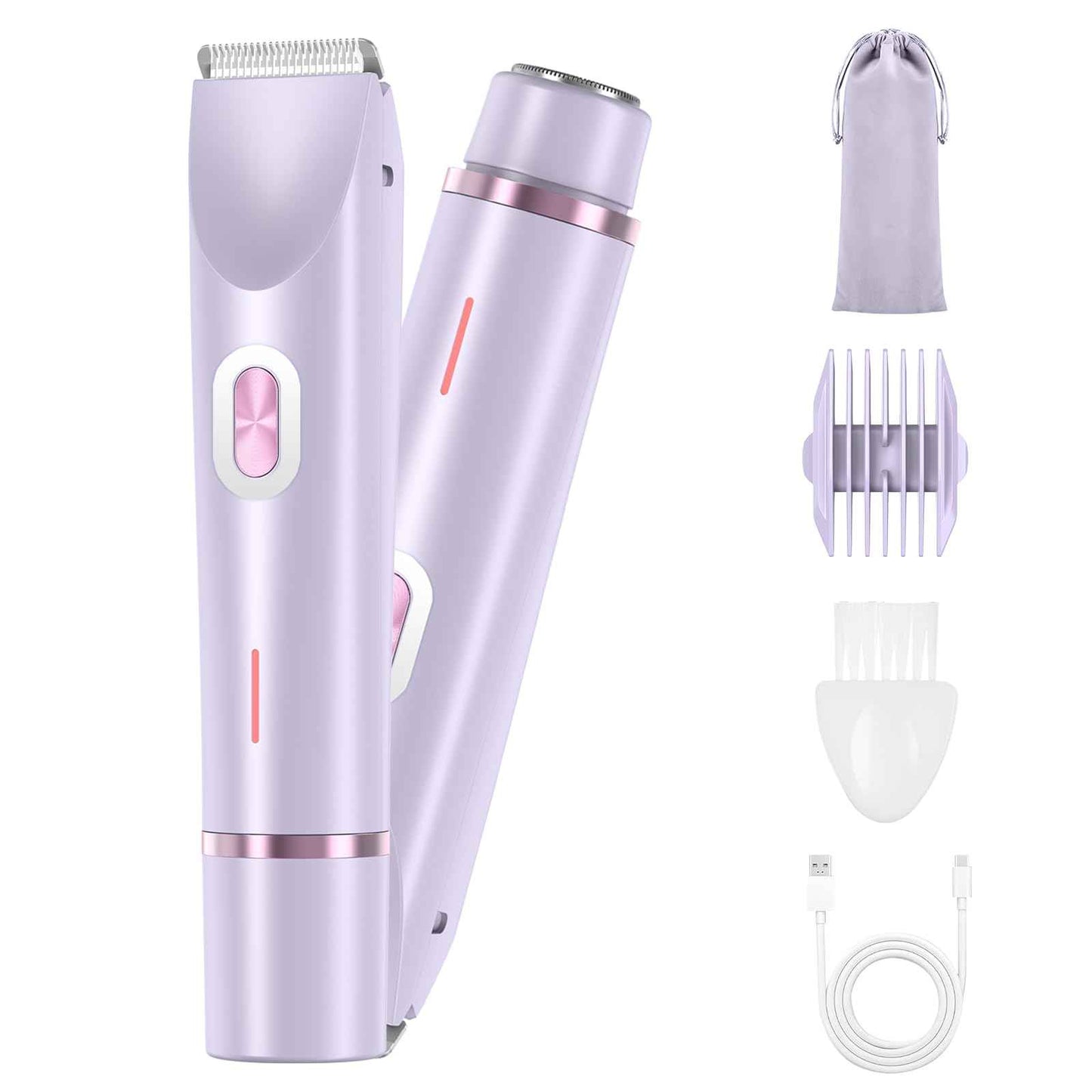 Bikini Trimmer for Women – 2-in-1 Electric Razor with Dual Heads, Ceramic Blades, Wet & Dry Use, USB Rechargeable, Skin-Friendly Shaver for Bikini Line, Underarms & Sensitive Areas – Lavender Purple