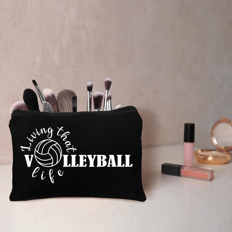 Volleyball Cosmetic Bags - 30 Pcs Travel Pouch Set for Women | Canvas Makeup Bags for Teams (Black & White)