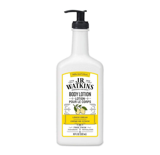 J.R. Watkins Daily Moisturizing Lotion – Body Cream in Pump Dispenser – Hydrating Skin Cream Made with Shea Butter, Cocoa Butter, Coconut Oil & Vitamin E, Lemon Cream, 18 fl oz