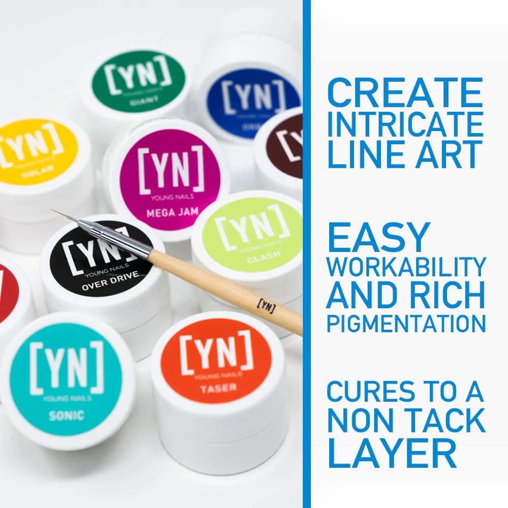 Young Nails Mission Control Gel Paint for Nail Art - Professional Precision Liner & Design Polish, UV/LED Cure, Rich Pigment & Shine, Nail Art Gel Liner for Detailed Designs, Gel Pot, Fizz, 5g