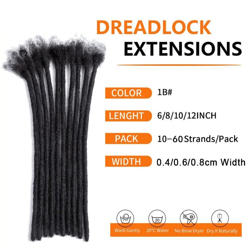 MXIRE Dreadlock Extensions 0.8cm Thickness 6 Inch 30 Strands Real Human Hair for Man/Women/Kids Full Head Handmade Permanent Loc Extensions Bundles Can Be Bleached Dyed Curled Twisted