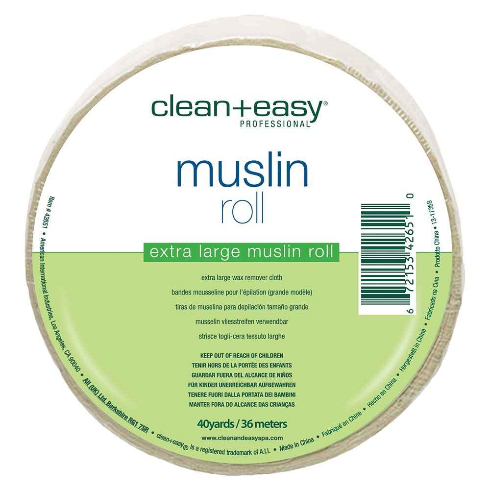 Clean + Easy Muslin Wax Strips – Extra Large Wax Strip Roll for Full Body & Facial Hair Removal, 3.5" x 40 Yards