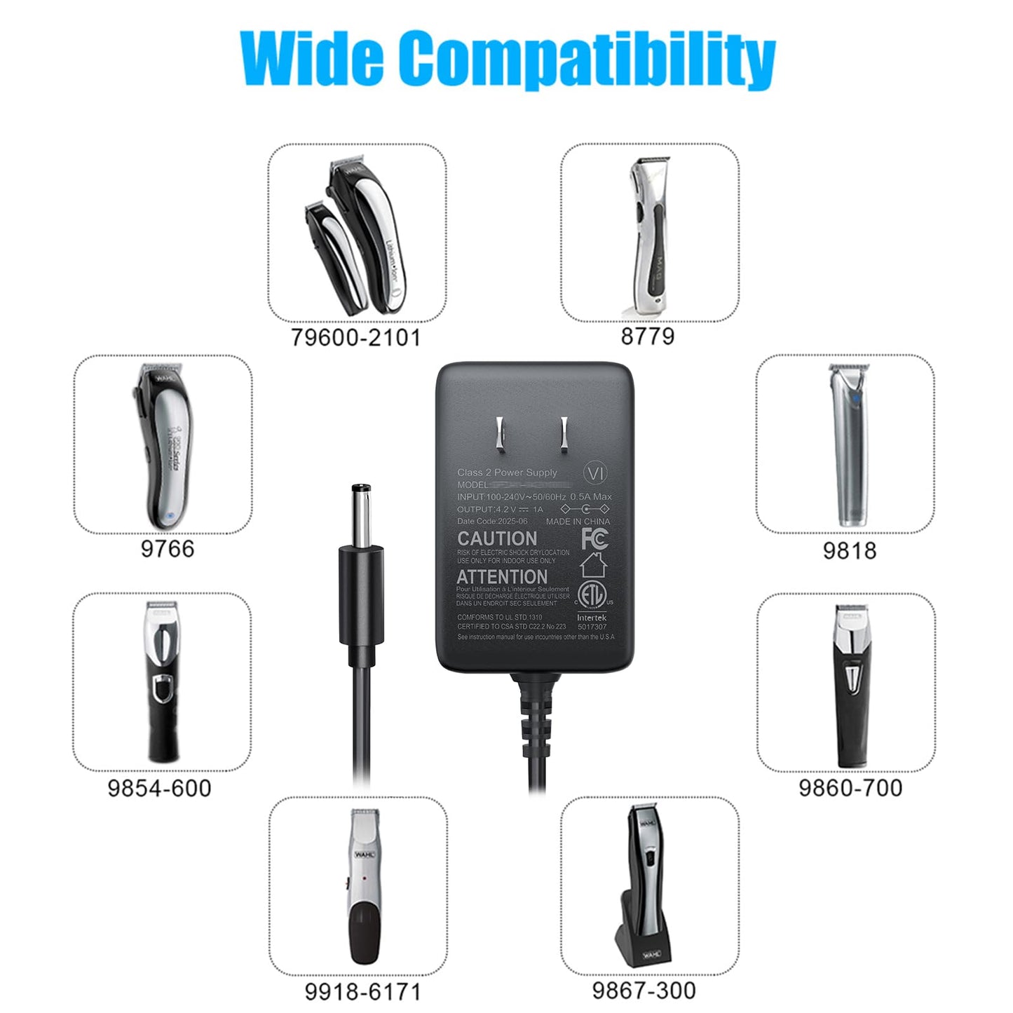 SoulBay 4.2V Charger for Wahl Mag Trimmer 9888L Lithium Clipper