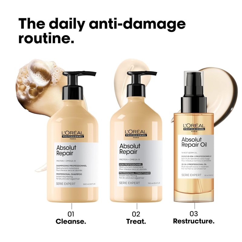 L'Oréal Professionnel Paris Absolut Repair Shampoo & Conditioner Set - Repairs Damage & Provides Hair Shine, For Dry, Damaged Hair