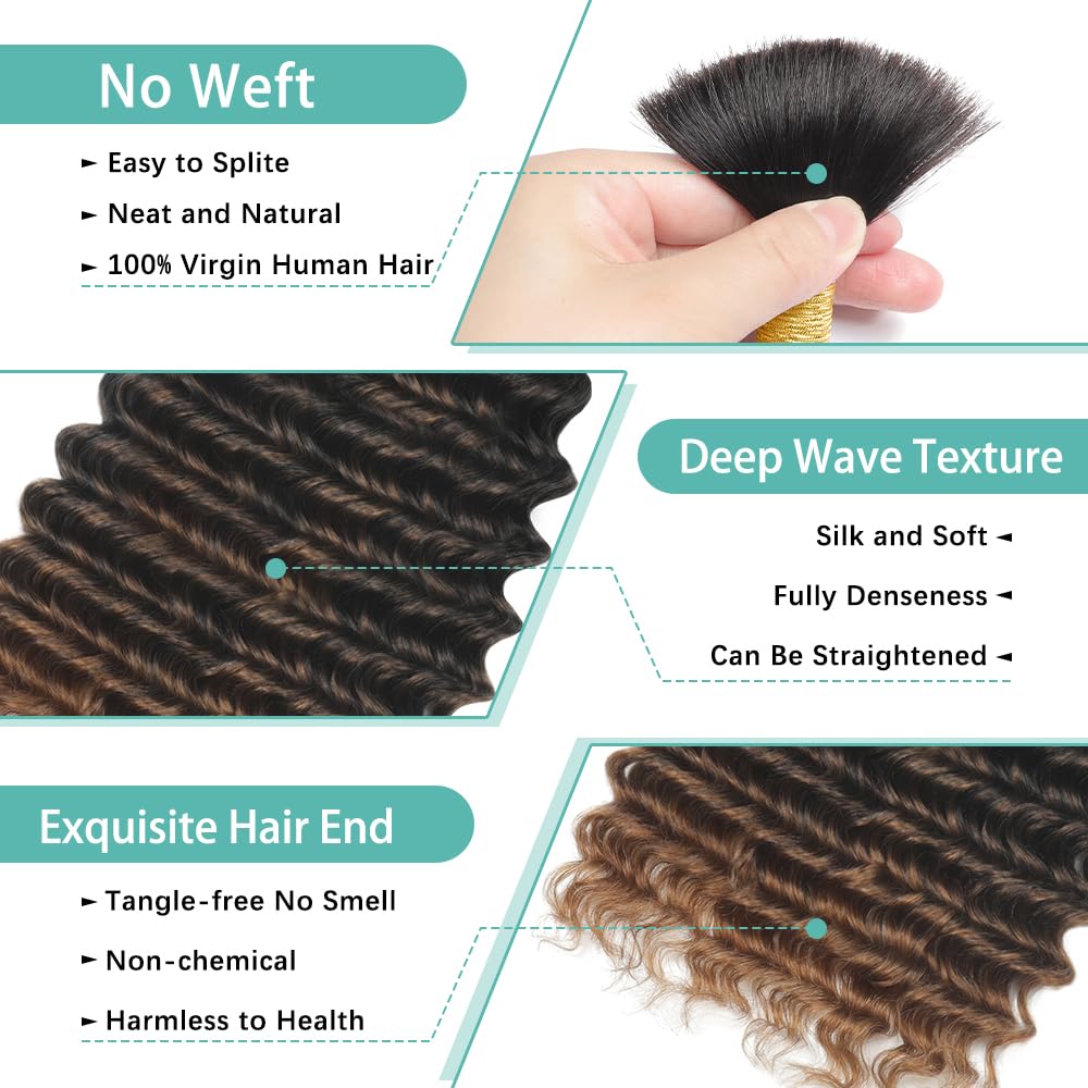 Ombre Human Braiding Hair for Boho Braids Virgin 12A Boho Hair for Braiding Deep Wave 14 Inch 150g Human Hair Braiding Hair Extensions