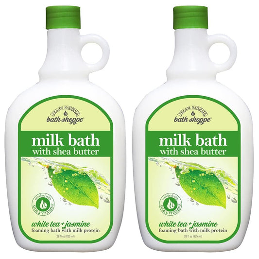 Village Naturals Bath Shoppe, White Tea and Jasmine Foaming Milk Bath, 28 Fl Oz, Pack of 2