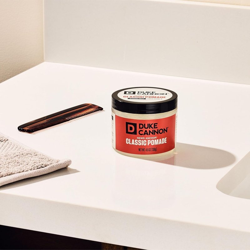 Duke Cannon Supply Co. Flexible – 4.6 oz – Strong Hold, No Shine, Water-Based for Easy Washout, Adds Texture & Volume for Shorter Hairstyles (News Anchor Classic Pomade)