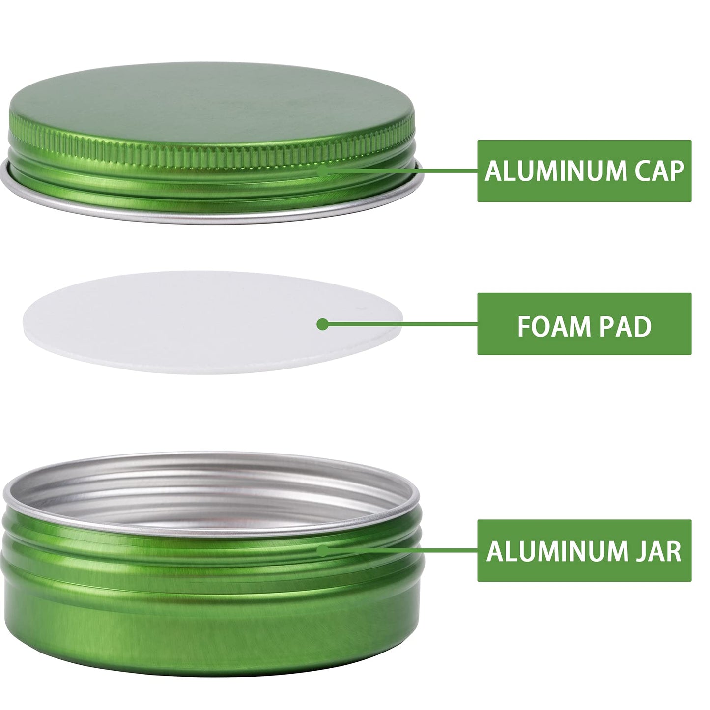 2 oz (60ml) Green Screw Top Aluminum Tins with Labels, 24 Pack
