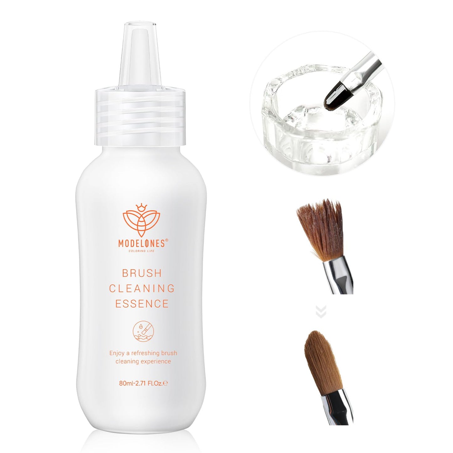 Modelones Nail Art Brush Cleaner & Restorer 80ml/2.71 Fl.Oz for Gel Polish/Nail Extension Gel/Nail Art Liner/Dip Powder/Acrylic Builder Manicure Brush DIY Salon at Home