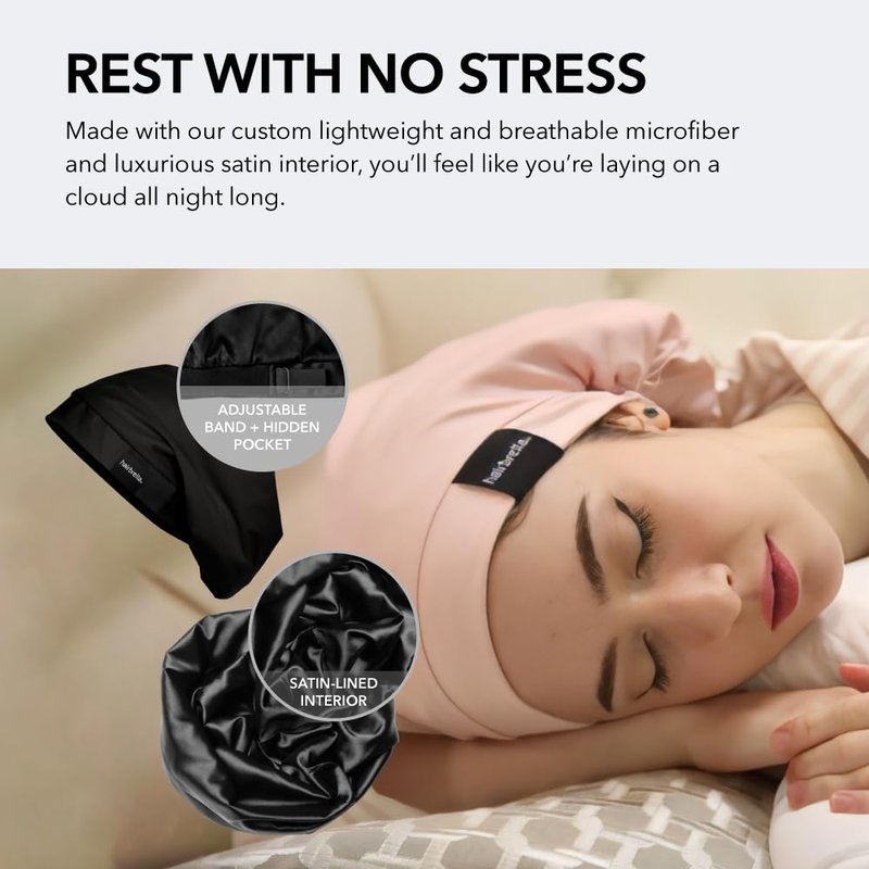 Hairbrella Satin Lined Adjustable Sleep Cap - Sleeping Caps for Women to Protect Hair, Satin Band Edge, Silk Bonnet Pink