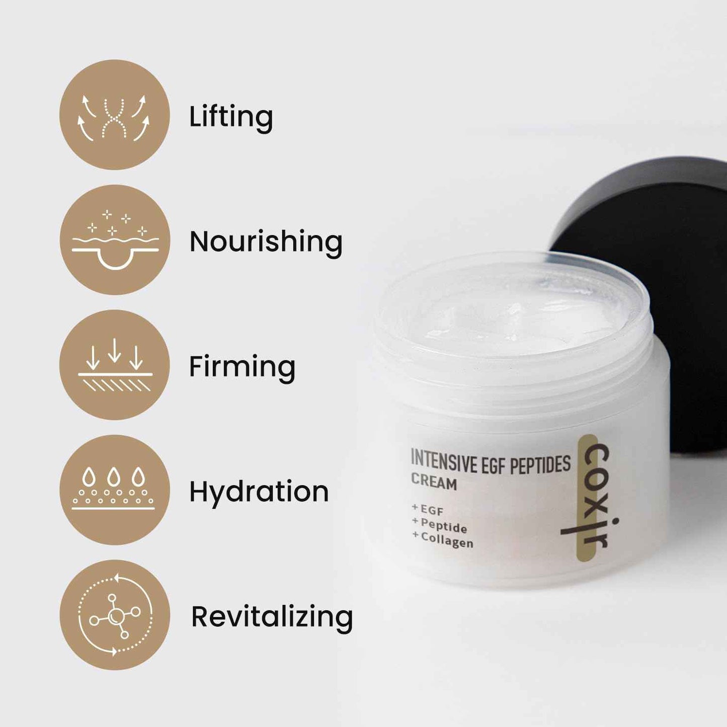 coxir INTENSIVE EGF PEPTIDES CREAM l Day&Night Firming Cream l EGF(Epidermal Growth Factor), Peptides, Niacinamide, Panthenol, Collagen l Korean Skincare [50ml/1.69fl.oz]