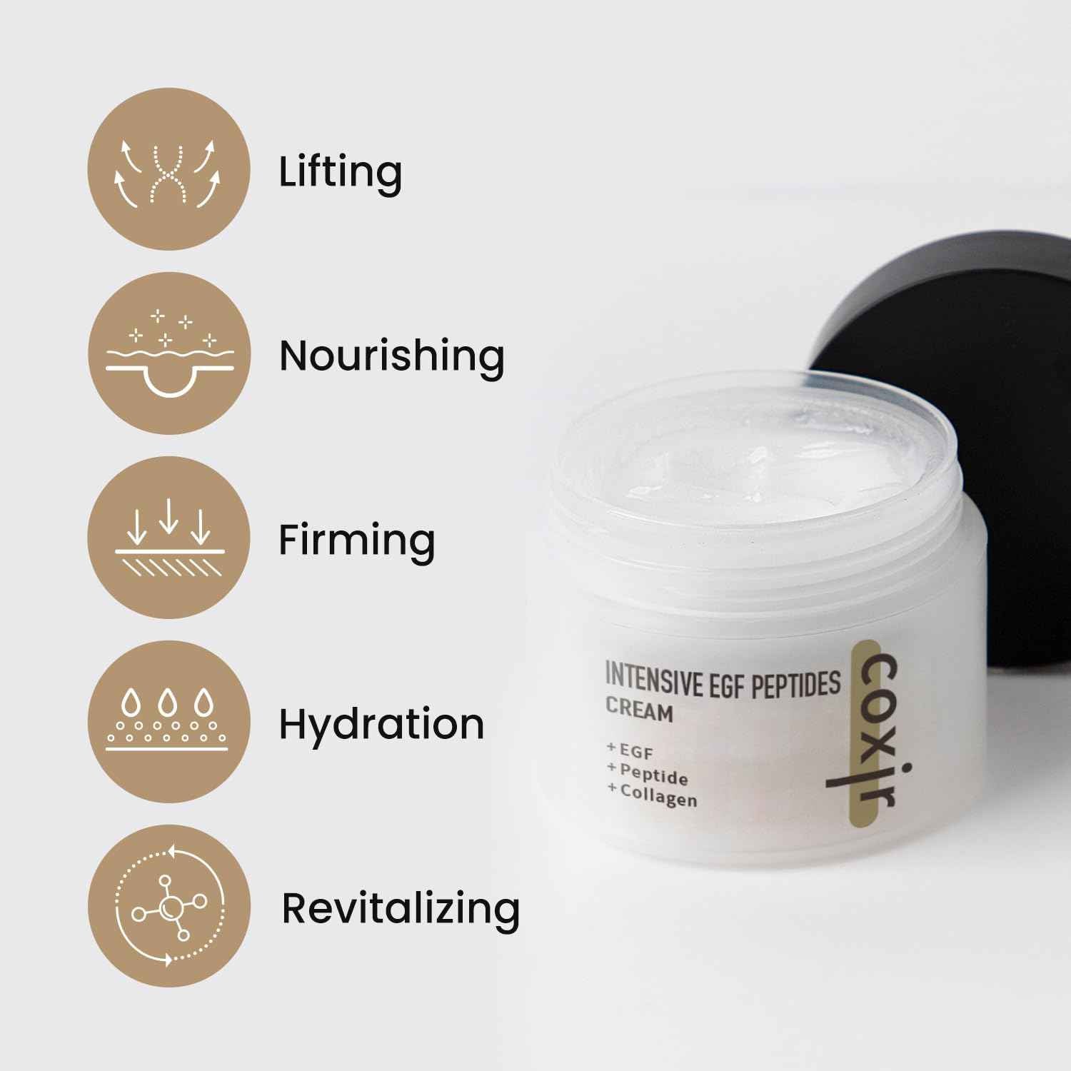 coxir INTENSIVE EGF PEPTIDES CREAM l Day&Night Firming Cream l EGF(Epidermal Growth Factor), Peptides, Niacinamide, Panthenol, Collagen l Korean Skincare [50ml/1.69fl.oz]