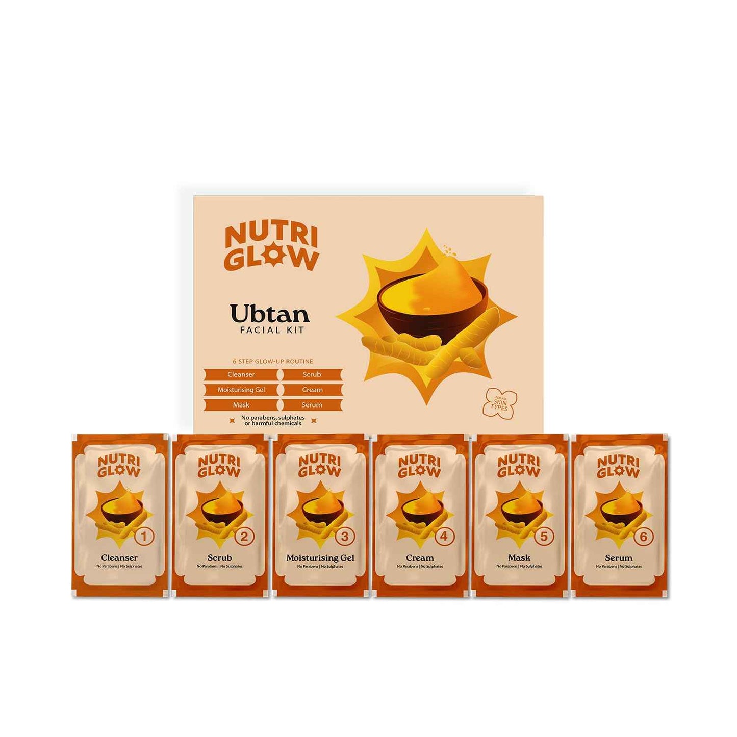 NutriGlow NATURAL'S Ubtan Facial Kit For Glowing Skin, Tan Removal With Haldi & Chandan, 60gm