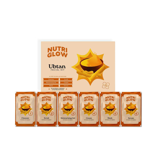 NutriGlow NATURAL'S Ubtan Facial Kit For Glowing Skin, Tan Removal With Haldi & Chandan, 60gm