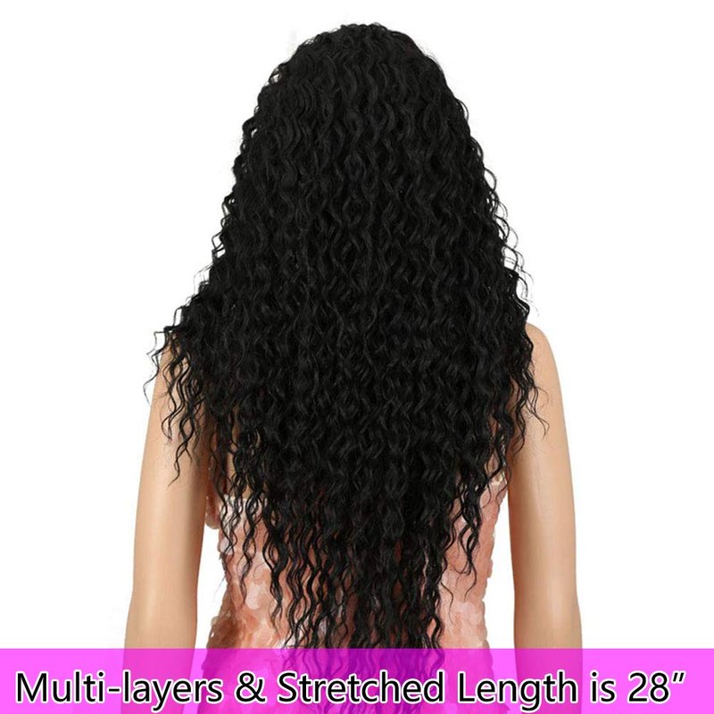 Lace Front Wigs for Women - 28” Long Curly Black Synthetic Wig | Heat Resistant, 130% Density