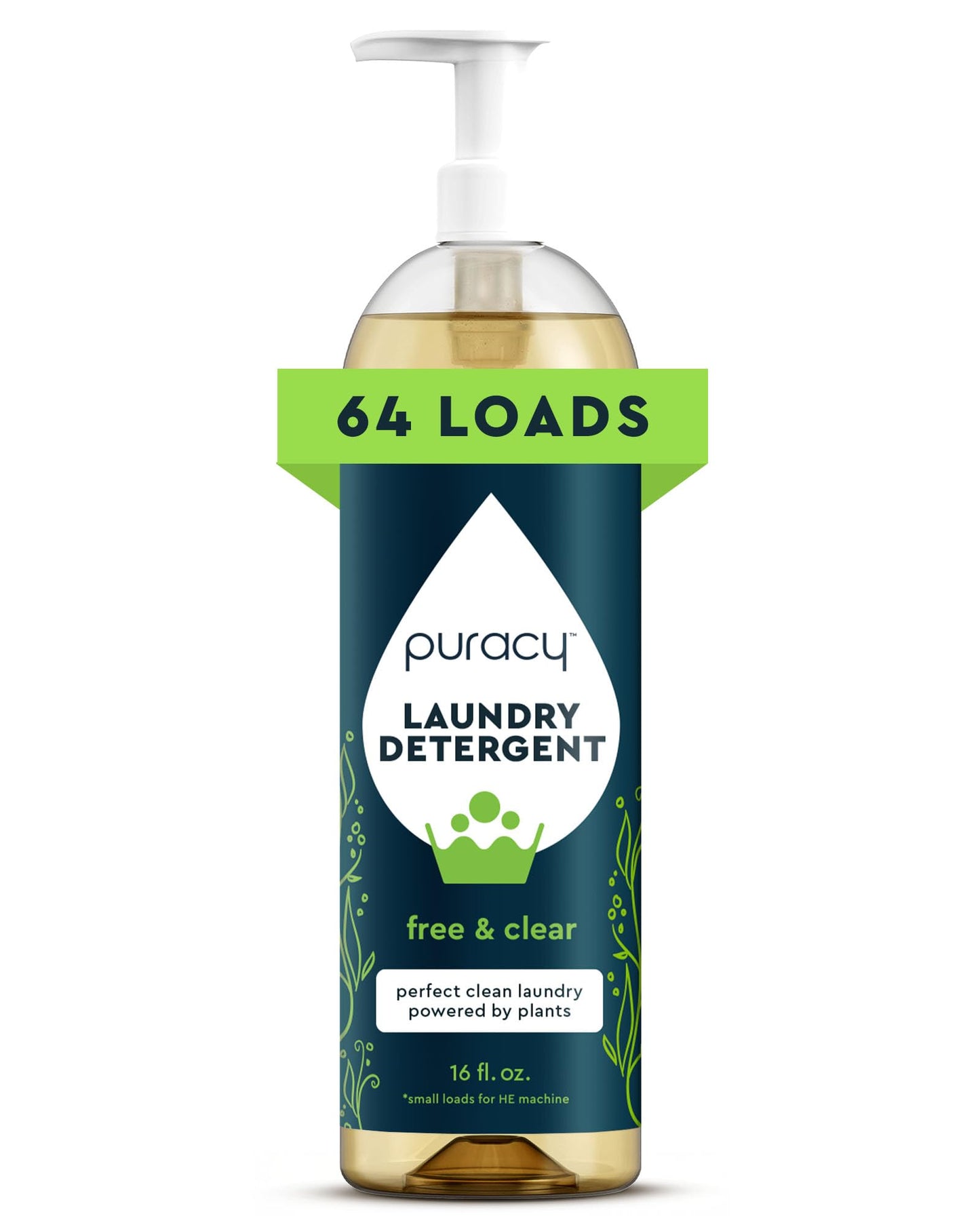 Puracy Laundry Detergent - Enzyme-Powered Liquid Laundry Detergent Concentrate, Natural Laundry Detergent Seen on TikTok, Non-Toxic (Free & Clear, 16 fl oz, 64 Loads)