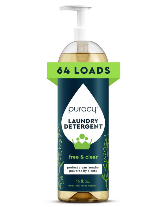 Puracy Laundry Detergent - Enzyme-Powered Liquid Laundry Detergent Concentrate, Natural Laundry Detergent Seen on TikTok, Non-Toxic (Free & Clear, 16 fl oz, 64 Loads)