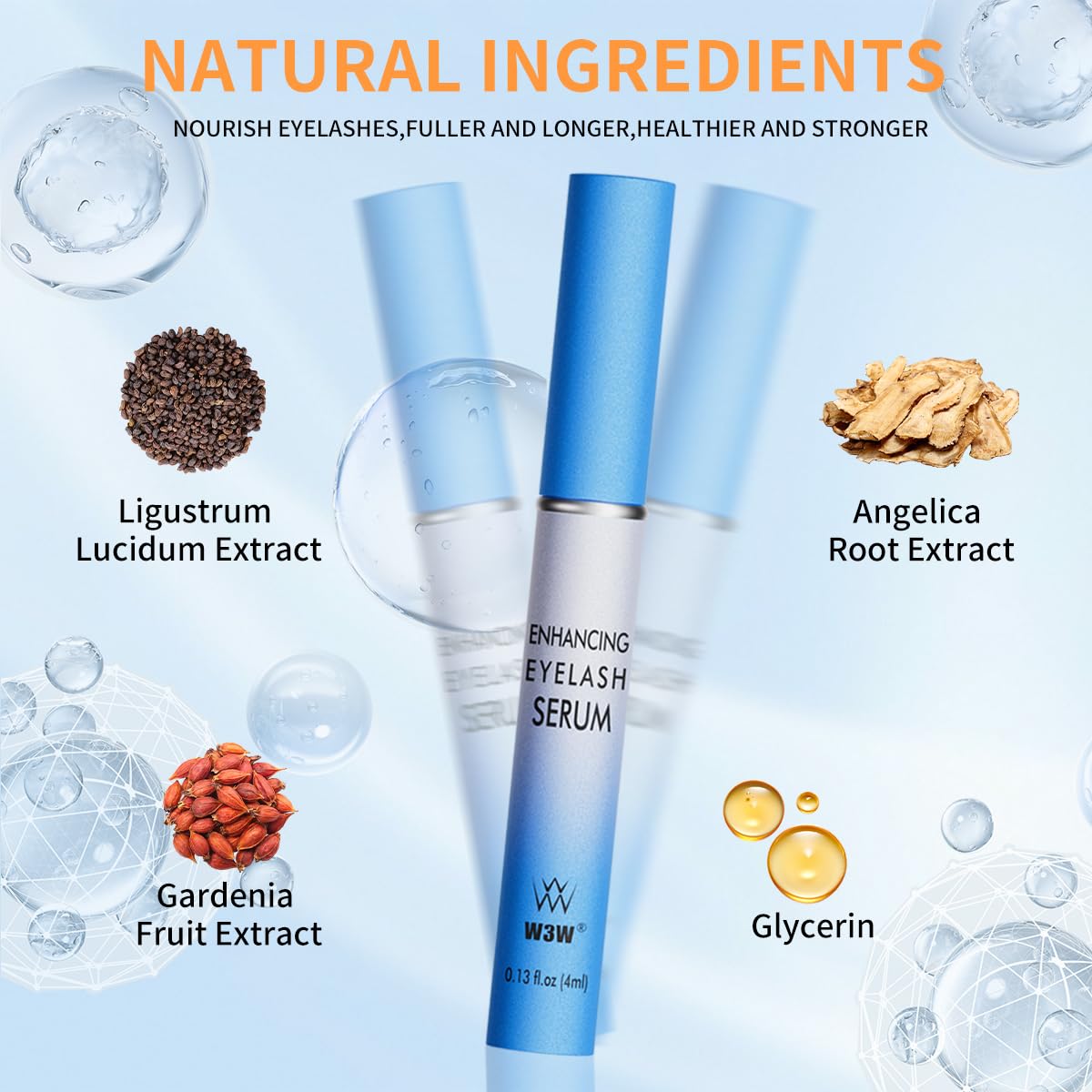W3W Lash Serum - Eyelash Growth Serum with Advanced Formula to Boost Longer, Thicker Fuller Looking Lashes Nourishing Lash For Eyelash Growth Vegan & Cruelty-Free for Sensitive Eyes 4ml