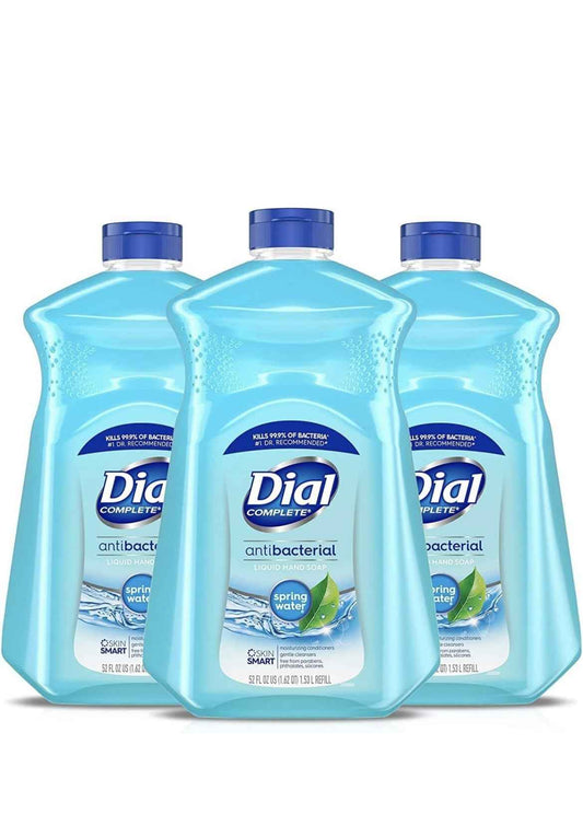 Dial Antibacterial Defense Liquid Hand Soap + Aloe, Spring Water Scent, 52 Fl Oz Hand Soap Refill (Pack of 3), Dermatologist-Tested, Gentle Formula