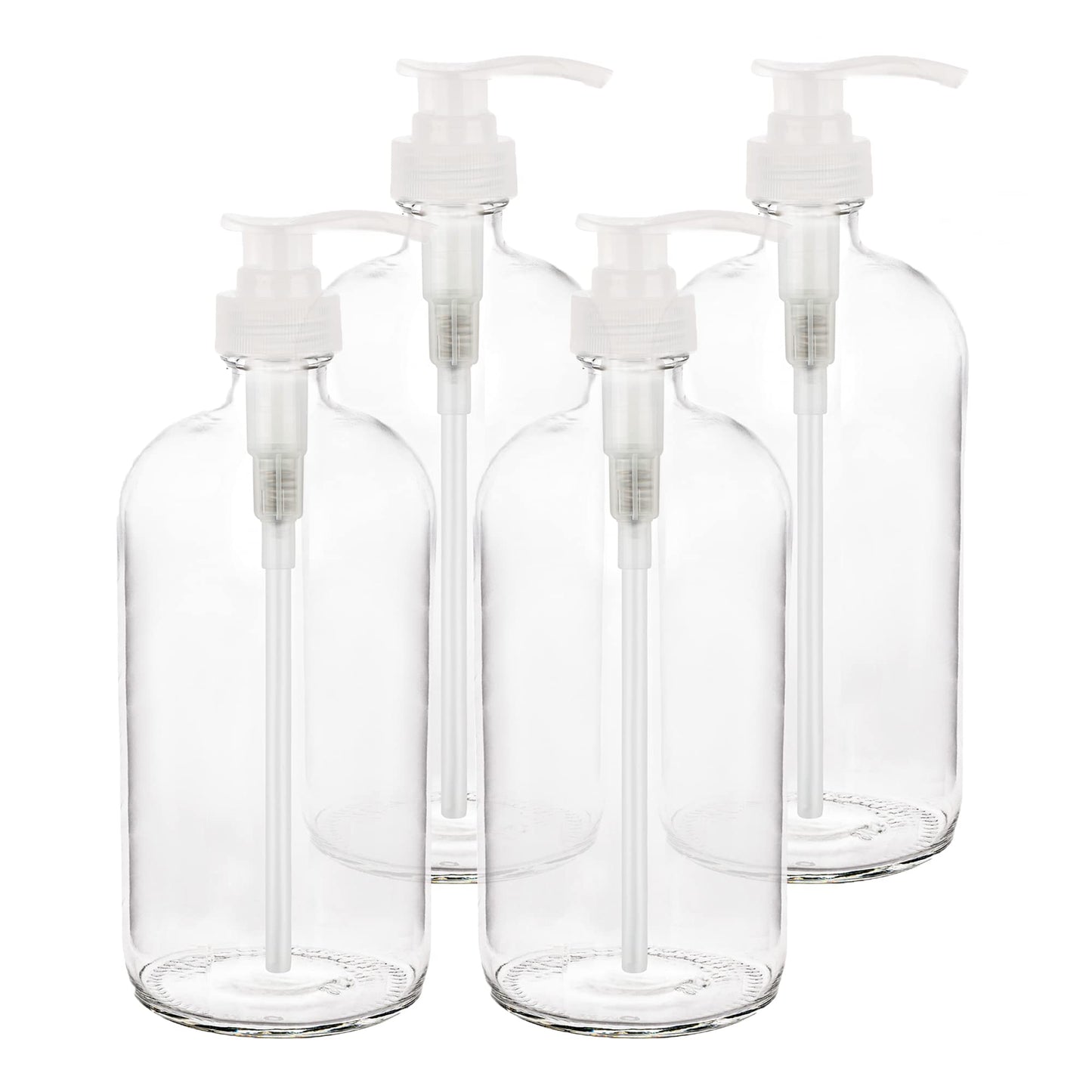4 Pack of 32 Ounce Large Pump Bottles, Glass Refillable Containers for Lotions, Soaps, Oils, Sauces, Homemade Laundry Detergent - Food Grade - by kitchentoolz