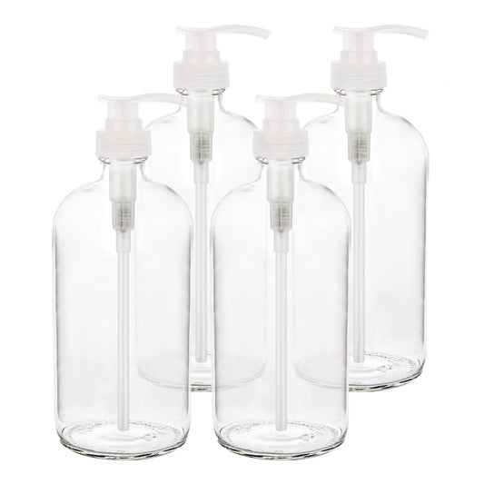 4 Pack of 32 Ounce Large Pump Bottles, Glass Refillable Containers for Lotions, Soaps, Oils, Sauces, Homemade Laundry Detergent - Food Grade - by kitchentoolz