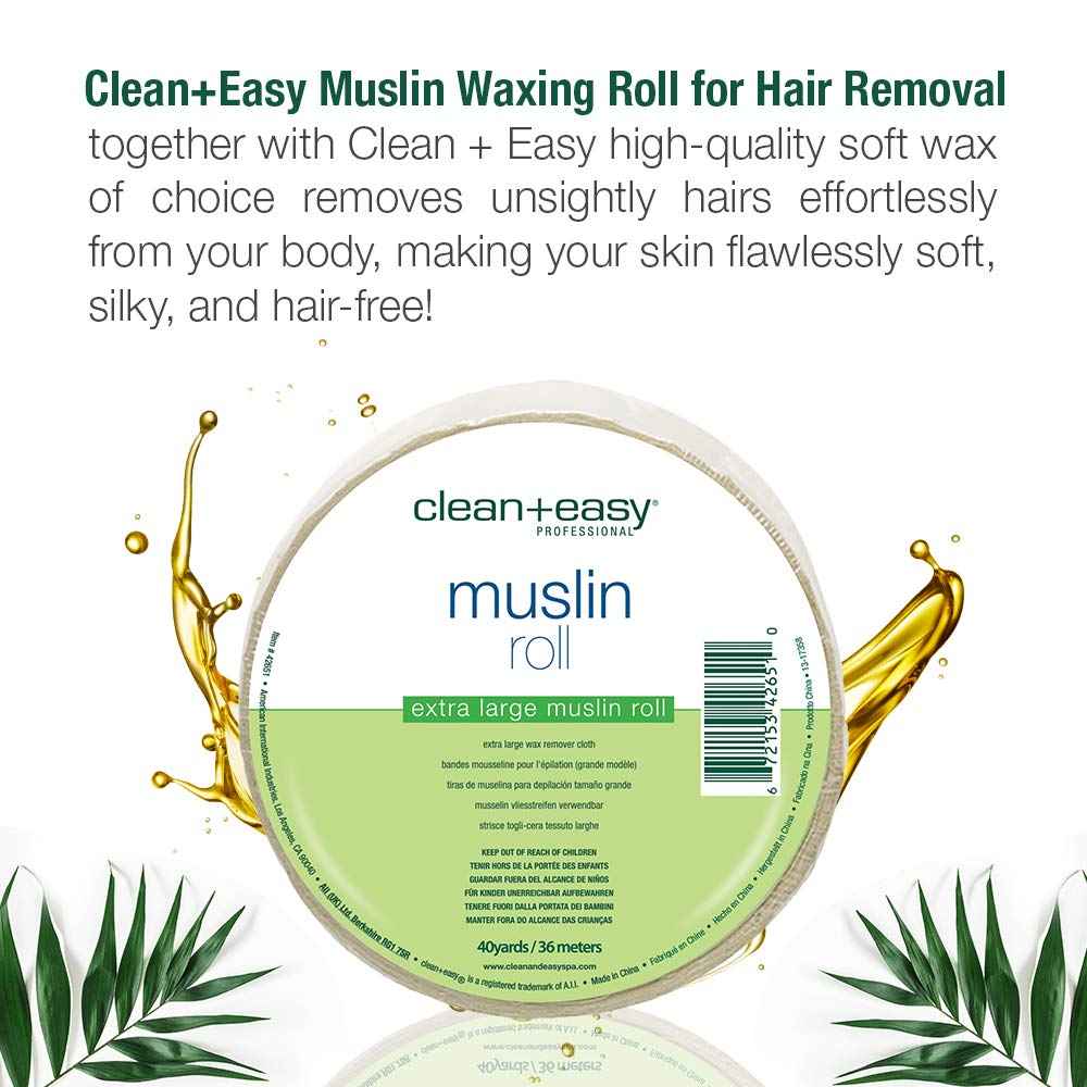 Clean + Easy Muslin Wax Strips – Extra Large Wax Strip Roll for Full Body & Facial Hair Removal, 3.5" x 40 Yards
