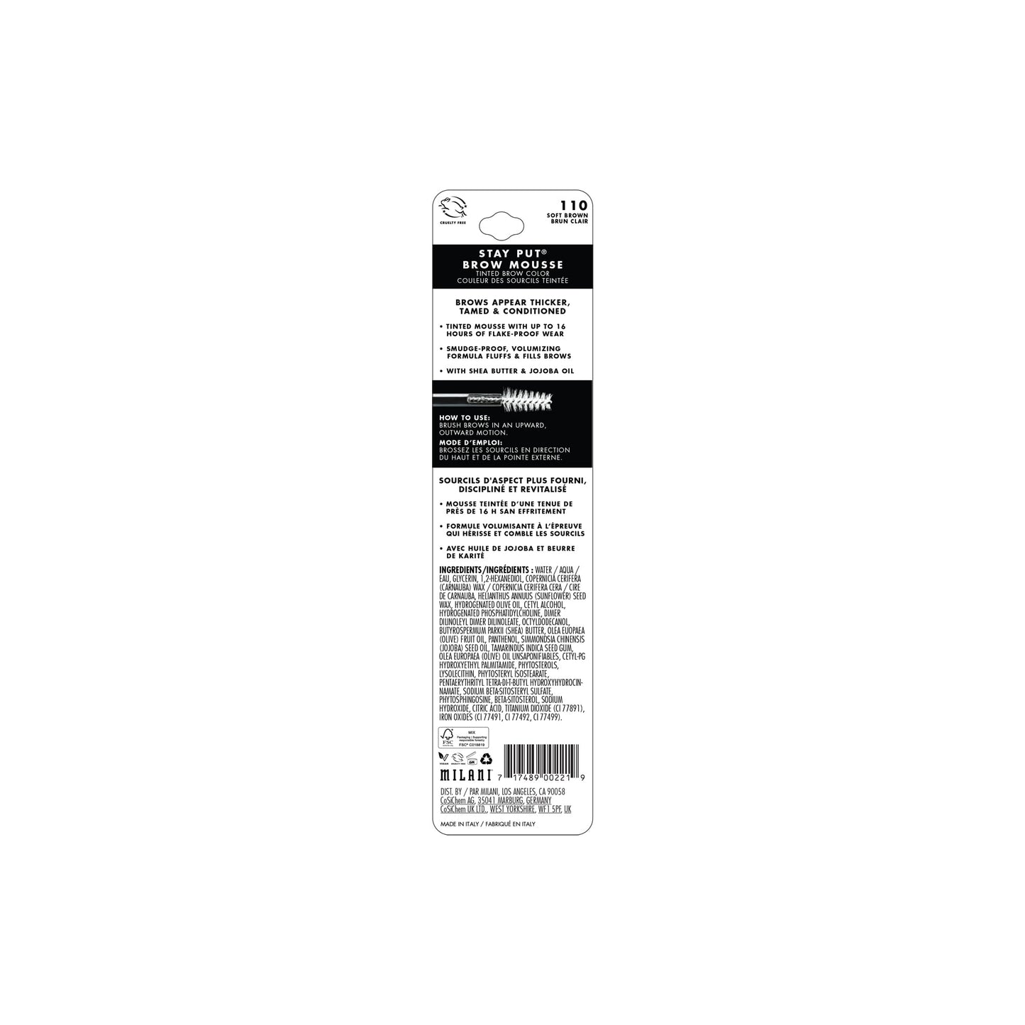 Milani Brow Tint- Stay Put Tinted Brow Mousse, Nourishing, High-Pigment infused with Shea Butter, Jojoba Seed Oil & Panthenol Vitamin B5 - Soft Brown