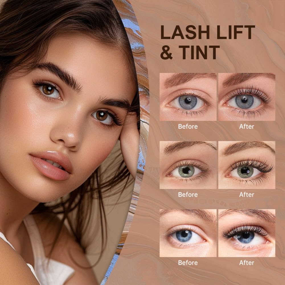 6 IN 1 Lash Lift & Brow Lamination Kit with Black Dark Brown, Home Lash Lift Kit, Quick Lash Curled Brow Perming with All Tools, Safe and Effective Result, Lasts for 6-8 Weeks, Christmas Gift for Her