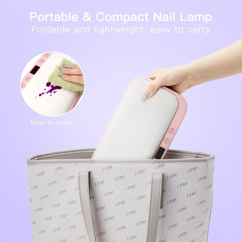 UV Nail Lamp - Professional LED Nail Light for Gel Polish | Foldable Design with Arm Rest & UV Gloves - Pink