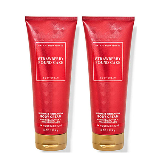 Bath & Body Works Strawberry Poundcake Ultimate Hydration Body Cream For Women 8 Fl Oz 2- Pack (Strawberry Poundcake)