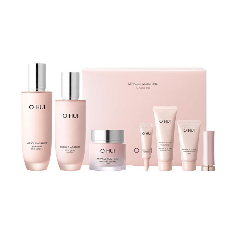 O HUI Miracle Moisture Set - K-Beauty Skin Care Essentials for Glass Skin | 3 Full Size + 4 Travel Items | Ceramide & Peptide Enriched