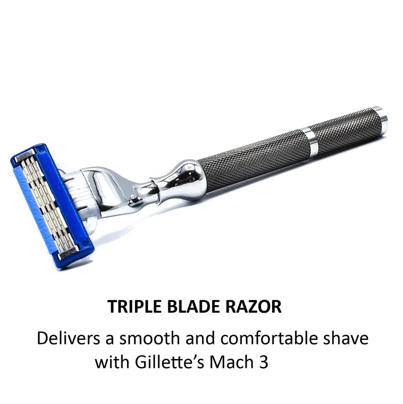 Parker 42M All-Metal Razor in Graphite Gray – Mach 3 Blade Compatible – Accepts All Gillette® Mach 3 Cartridge Refills – Deluxe Brass-Frame, Textured Grip Handle for Triple Blade Shaving
